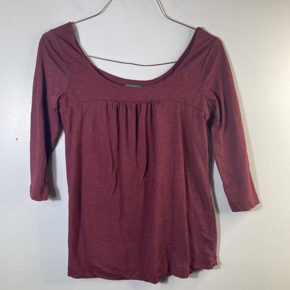 Womens Banana Republic Baby Doll Top Maroon M Cotton Polyester‎ 3/4 Sleeve